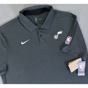 Utah Jazz Nike Polo Shirt Mens Medium Grey Micro Pique 2.0 NBA Dri Fit New